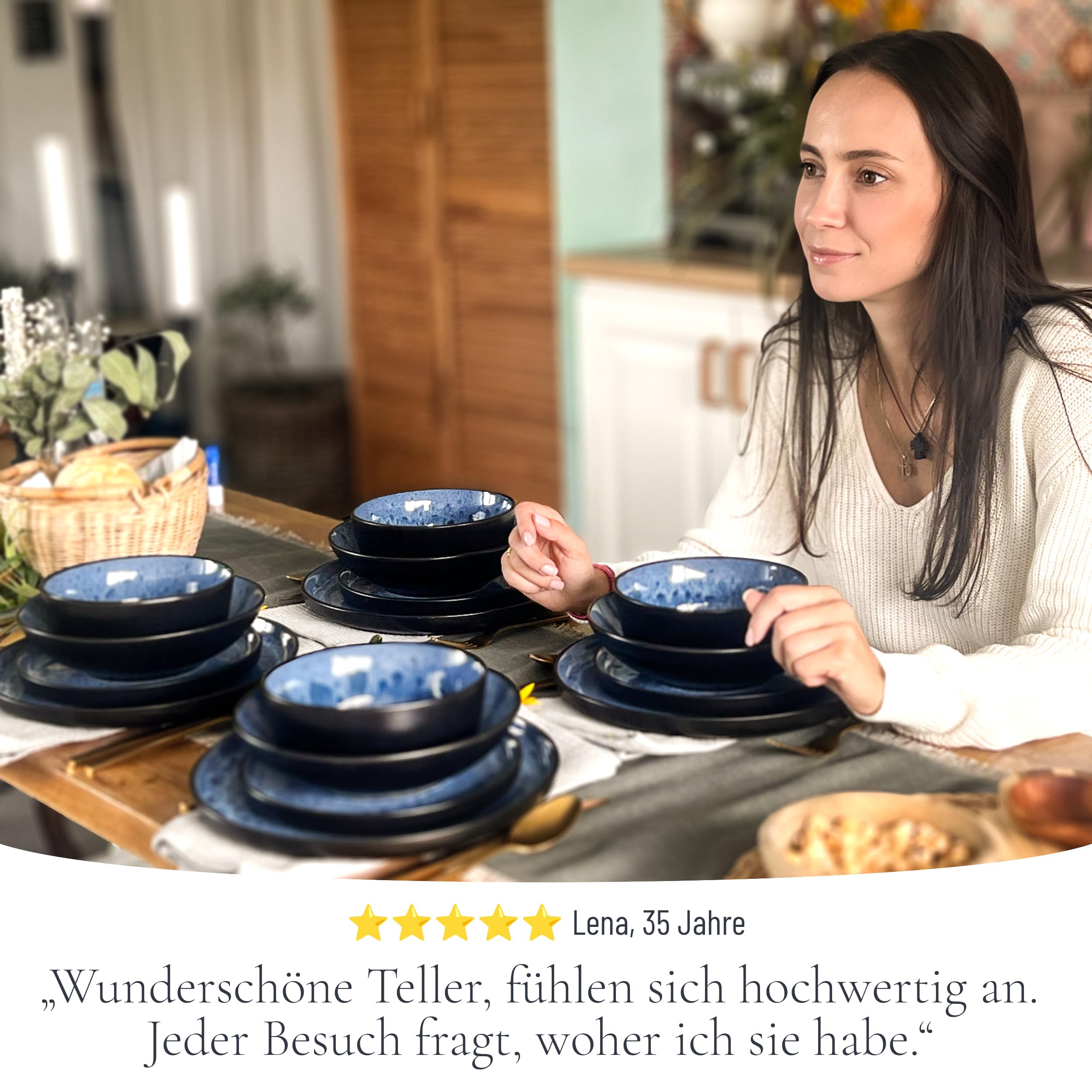 Steingut Geschirrset 6 Personen Ibiza 24 tlg. TESTSIEGER, Traumhaftes Mediterranes Steingut Geschirr Set, Schüssel- und Teller Set, Tafelservice 6 Personen, Geschirrsets Pure Living in Tiefblau 4