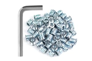 HELIFOUNER 40 Pieces 5/16"-18 x 15mm Threaded Inserts With Hex Wrench, Wood Inserts, Blue Zinc Plated Carbon Steel for Wood Furniture Screw
