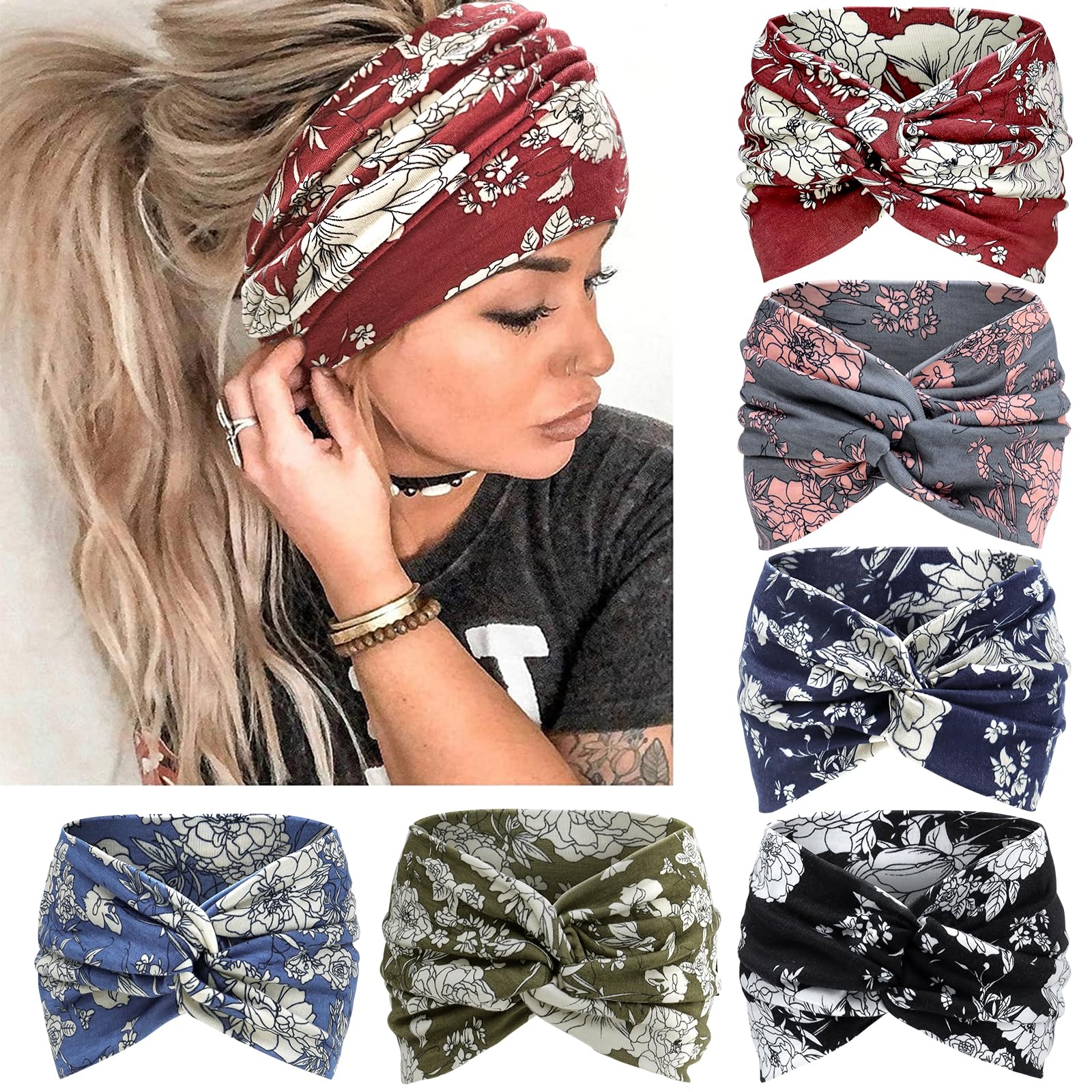 Kavya Women's Headbands - Soft Wide Boho Fashion Bandanas, Adult Scarfs, Elastic Yoga Hair Bands & Accessories (Vintage) — image 1