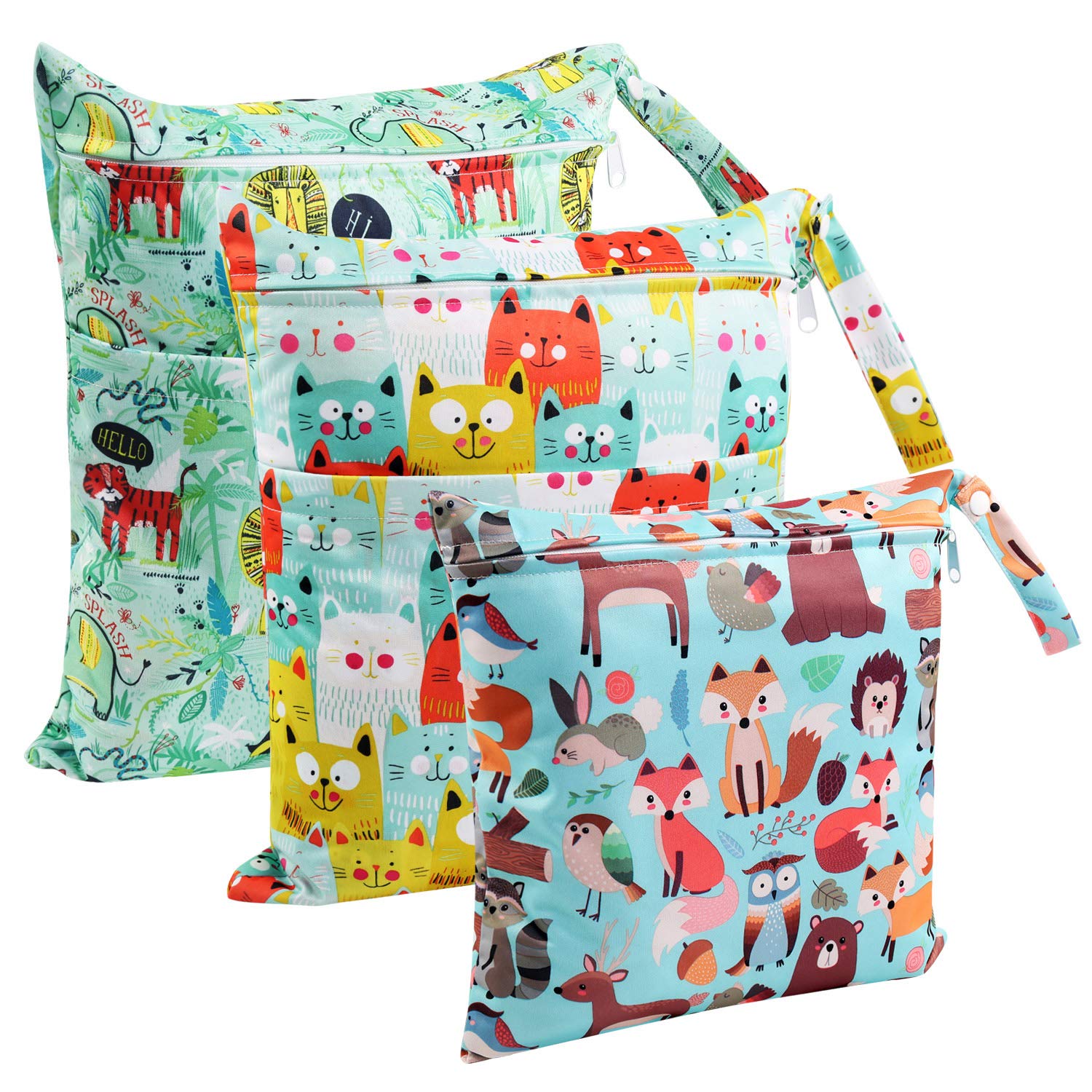 BelleStyle Wet Bag Nappy Bag,3 PCS Wet Dry Bag, Reusable Produce Bags,Waterproof Washable Hanging Large Two Zippered Pockets for Baby Diaper Travel Beach Pool Daycare Gym