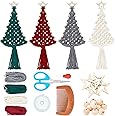 FREEBLOSS 4 Set Christmas Tree Macrame DIY Kit for Beginners Christmas Tree Hanging Ornaments for Holiday Wall Hanging, Come with Step by Step Tutorial