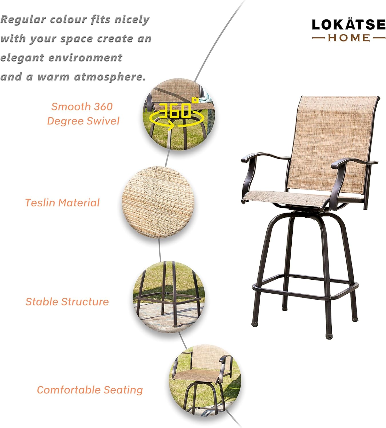 LOKATSE HOME 3 Pcs High Swivel Stools 2 Tall Chairs and 1 Height Outdoor Bistro Table, 3PCS, Patio bar Set: Garden & Outdoor