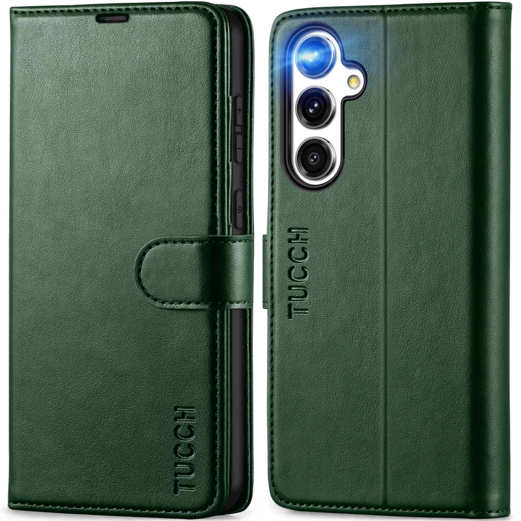 TUCCH Case for Galaxy S24 FE (6.7") 2024, Magnetic PU Leather Wallet Kickstand Folio Cover with [Shockproof Protective TPU][RFID Blocking][Card Holders]Compatible with Galaxy S24 FE 5G, Midnight Green