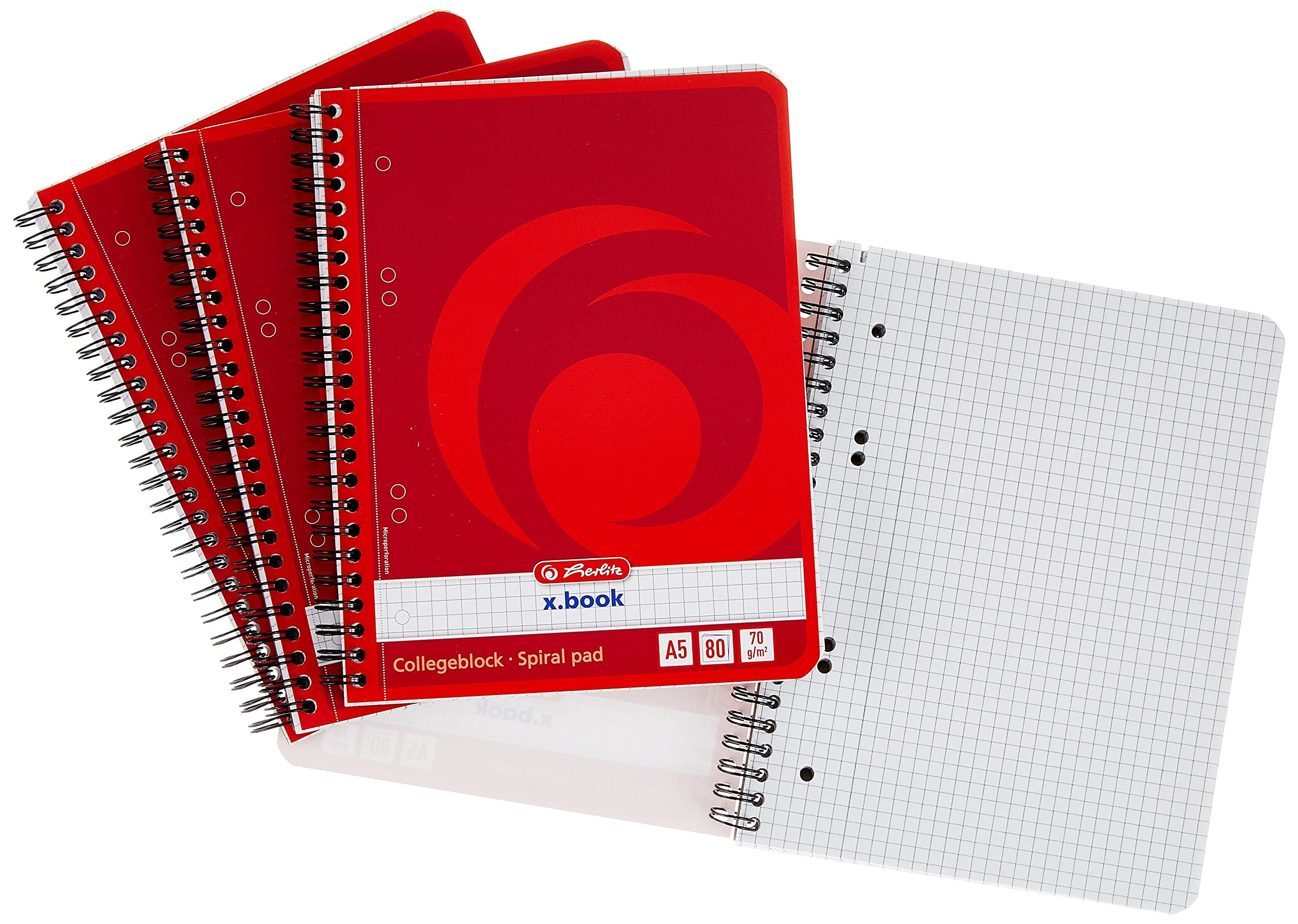Herlitz A5 80 Sheet Squared Spiral Book (Pack of 4)