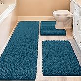 ACCUMTEK Upgrade Extra Large Teal Blue Bathroom Rug Set 3 Pieces Ultra Soft, Thick Absorbent Bath Mats, Non Slip Chenille Toilet Mat for Bathroom, Bedroom, Kitchen