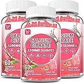 (3 Pack) Calcium Citrate 1200 mg Gummies for Women & Men,Calcium Supplements for Women,High Absorption for Bone Muscle Healthy - Easy to Digest, Sugar Free,Vegan,Peach Flavor,90 Day Supply