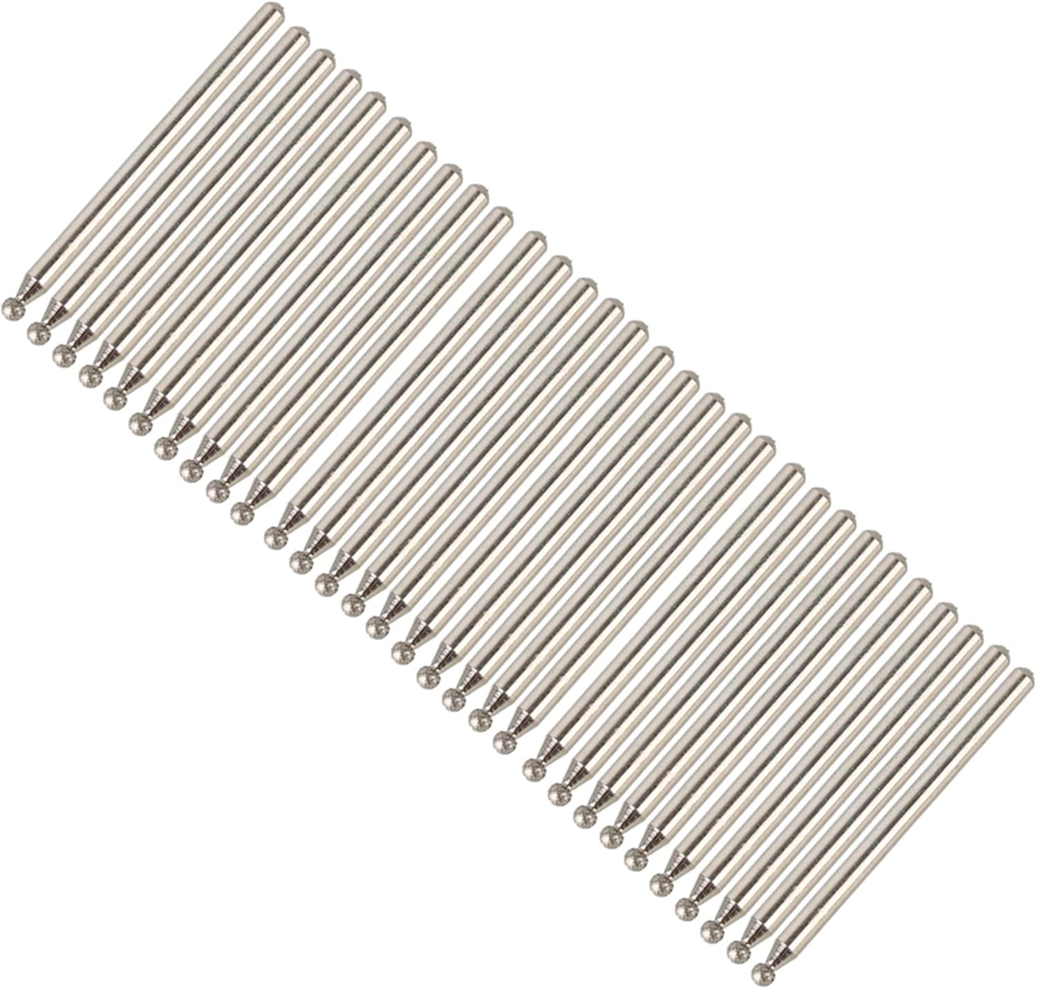 Mxfans 30pcs Diamond Glass Burr Bits Drill Carving Rotary Tool 2.5mm Dia Ball Point