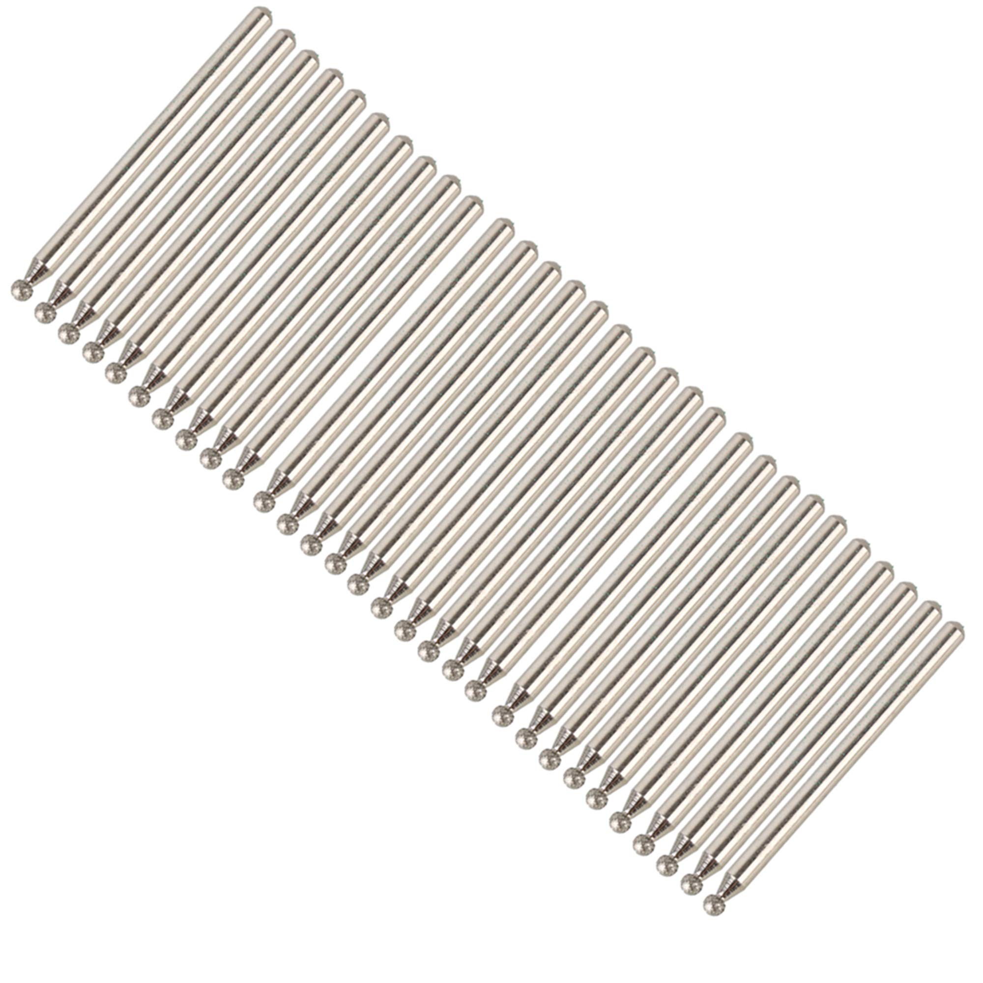 Mxfans 30pcs Diamond Glass Burr Bits Drill Carving Rotary Tool 2.5mm Dia Ball Point