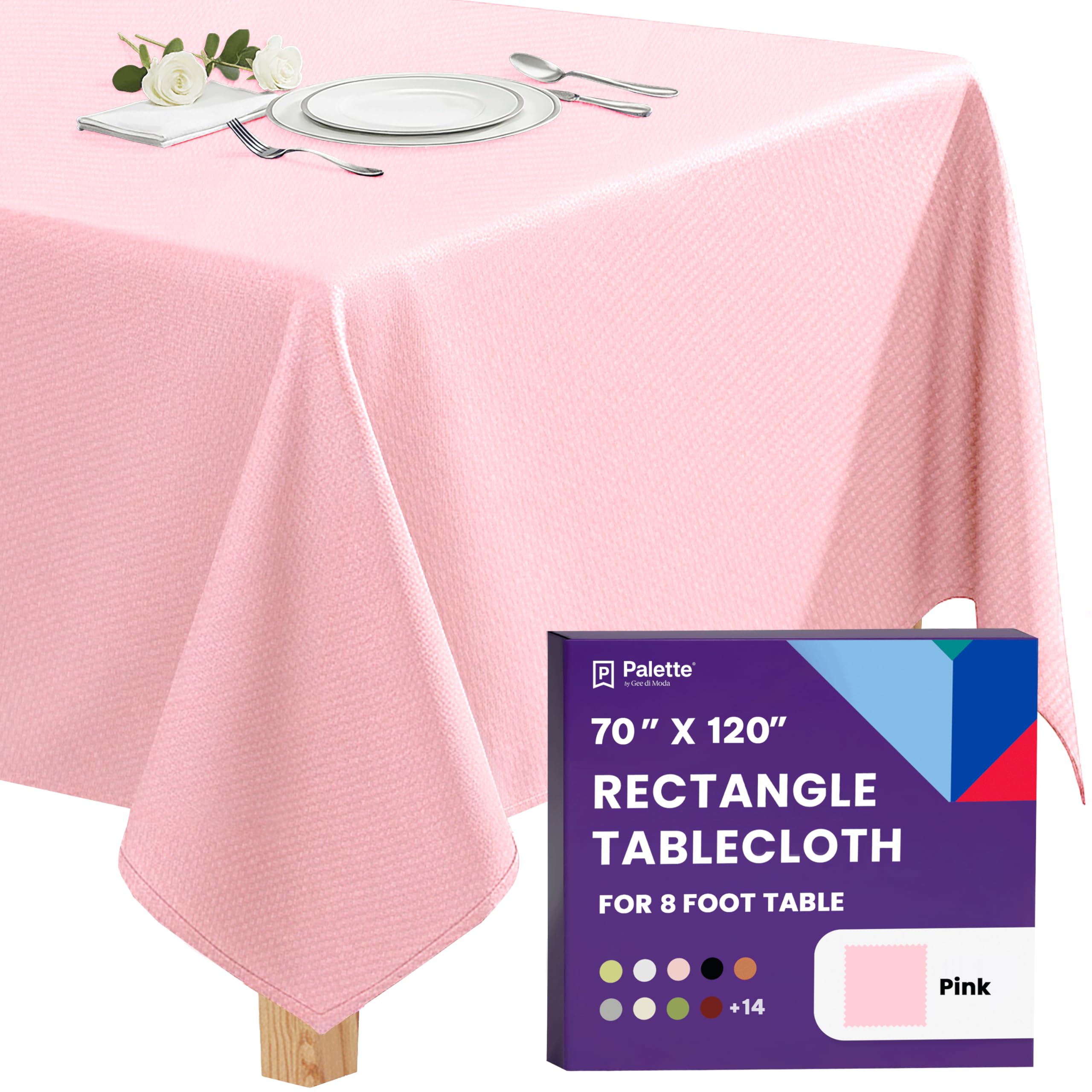 Gee Di Moda Rectangle Tablecloth - 70 x 120 Inch Pink Table Cloth for 6 or 8 Foot Rectangular Table - Heavy Duty Washable Fabric - for Buffet, Holiday, Dinner, Wedding & Baby Shower — image 1