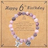 ROUMEINY Pendant Bracelet, Stitch Bracelet Pink Pearl with Heart Charm, Girls Birthday Gifts with Birthday Card for Sister Daughter Granddaughter Niece, Stone Jewelry Gift for Christmas
