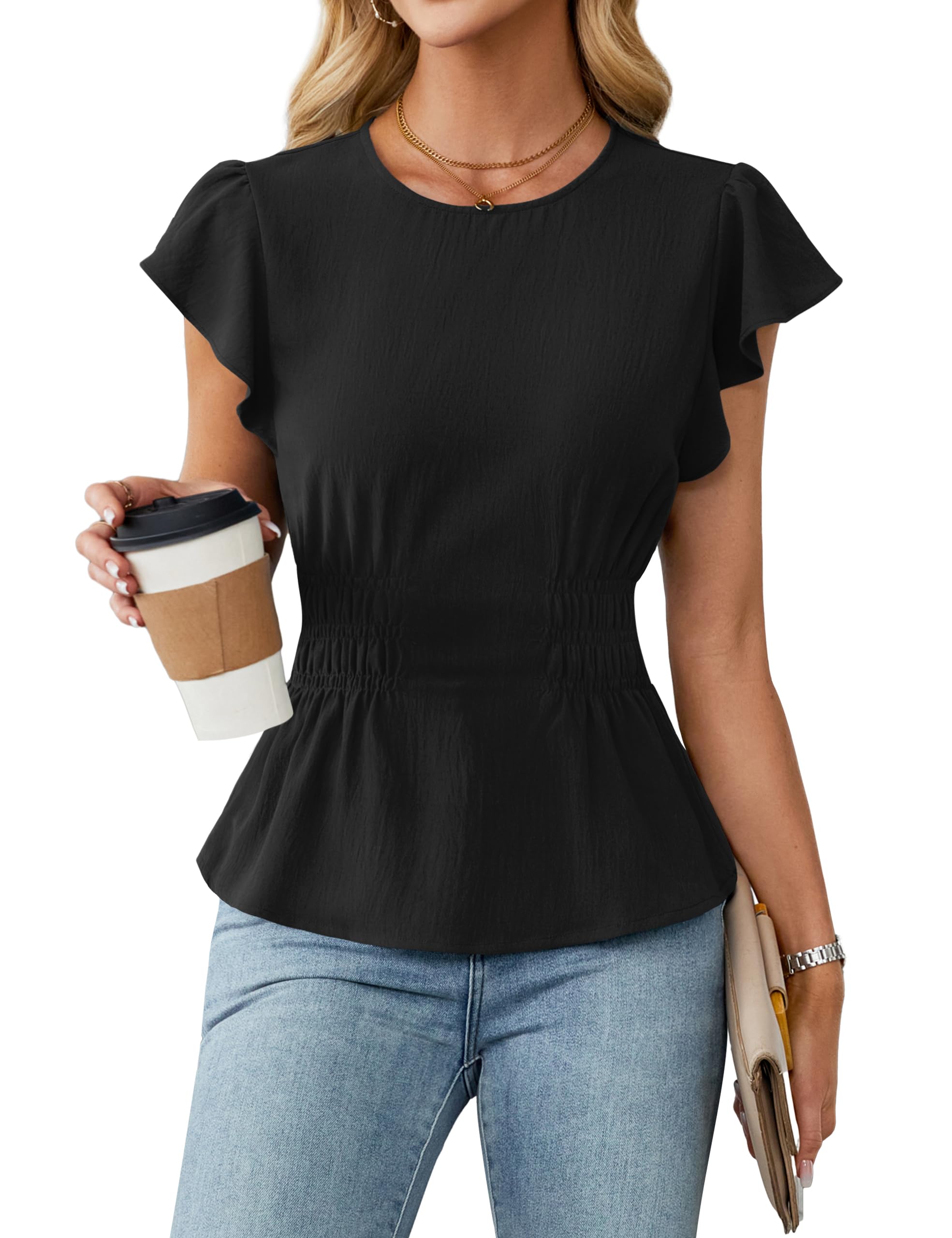 Blooming Jelly Women's Dressy Casual Blouses Business Ruffle Short ...
