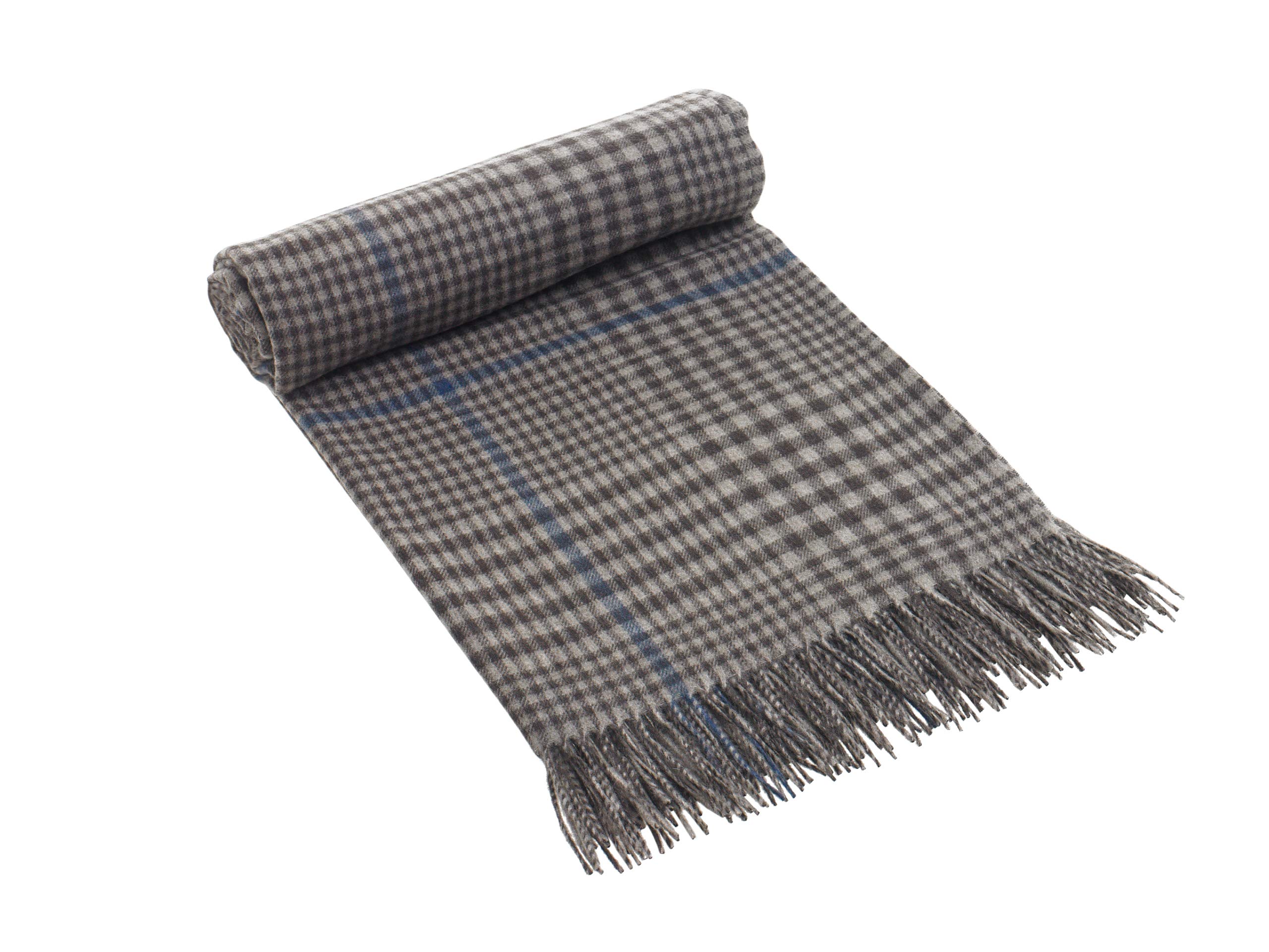 Glen Isla 100% Lambswool Blanket Teviot Grey Check - Made in Scotland