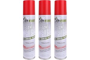 Jo Chef Butane Fuel Refill, 150 ml 5.07 oz, Lighter Butane Fuel Canister, Butane Gas Refill for Kitchen Torch, Lighter, Brûlée Kitchen Blow Torch (3 Cans)