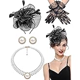 Tea Party Fascinator Hat for Women Tea Party Headwear Lace Gloves Pearl Jewelry Set Wedding Cocktail