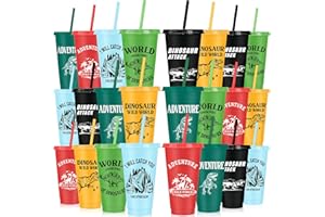 24 Pcs Plastic Dinosaur Cups 24oz Reusable Dino Tumbler with Lid and Straw Dinosaur Party Cups for Kids Baby Shower Birthday 