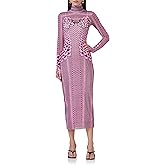 AFRM Womens Shailene Turtleneck Long Sleeve Mesh Bodycon Midi Dress