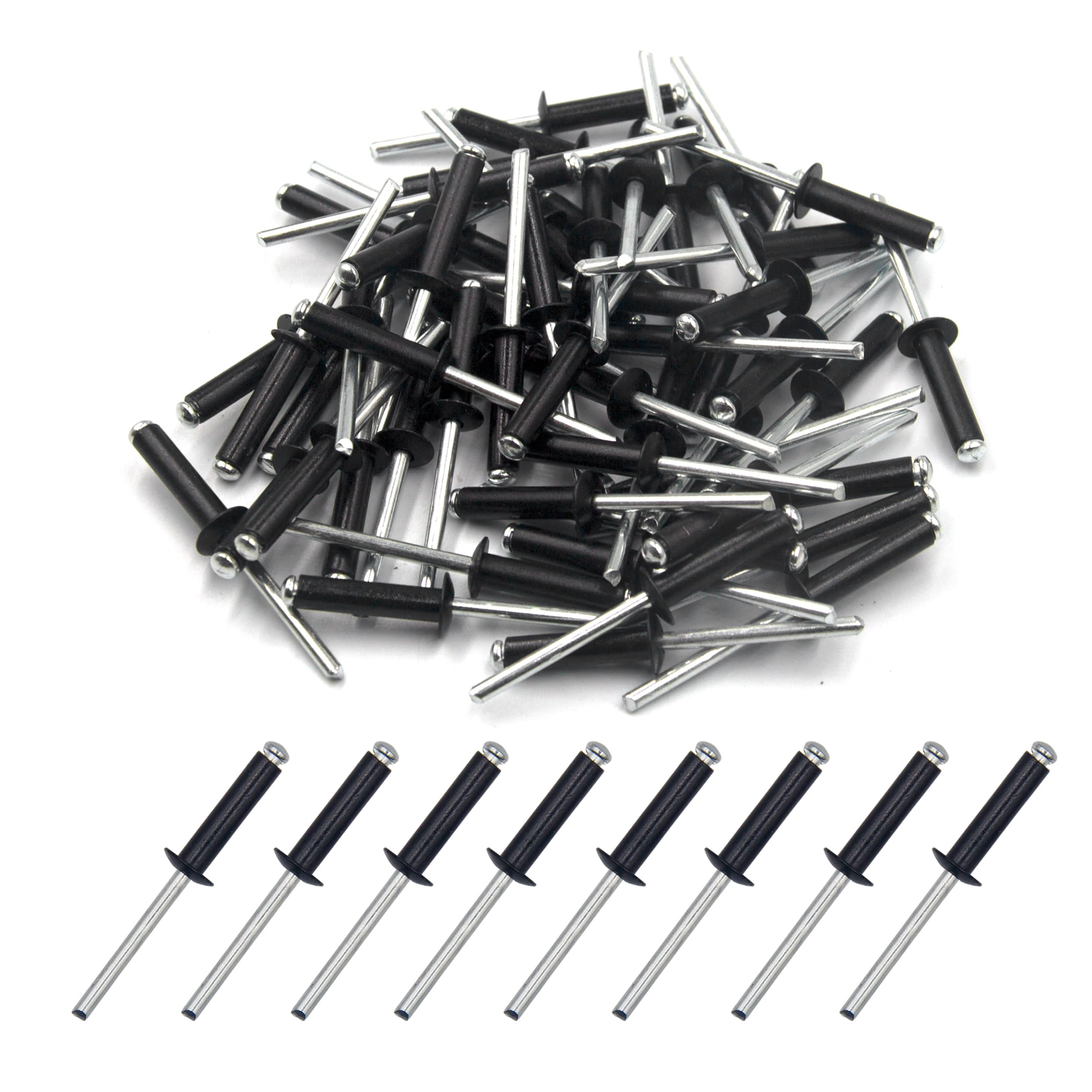 BESTYCHAO 100pcs Aluminium Blind Rivet, Open End Rivet Pop Rivet, Pack of 100 4.8 x 19mm (Black)