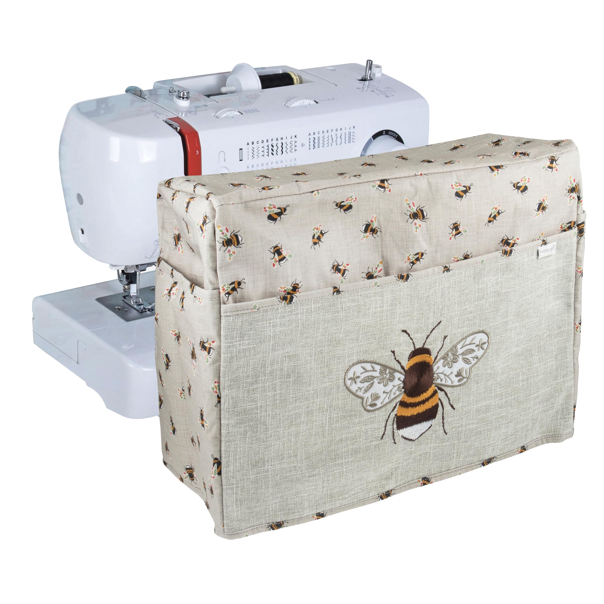 Hobby Gift Sewing Machine Cover with Pockets - Protective Cover Against Dust, Includes Pockets for Sewing Machine Accessories, Fits Most Standard Machines - 33.5 x 44 x 21cm, Bee