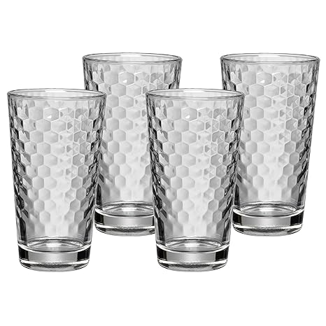 WMF Longdrinkgläser Set 4-teilig Wabenmuster Cocktail Latte Macchiato Kristallglas hitzebeständig spülmaschinengeeignet, 275 