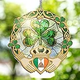 FLAGWIX Irish Gifts for Women Men - Double Layered Hanging Suncatcher Ornament 6 in - Shamrock Decorations, Irish Ornament Decor, St Patricks Day Decorations for Friends Gifts