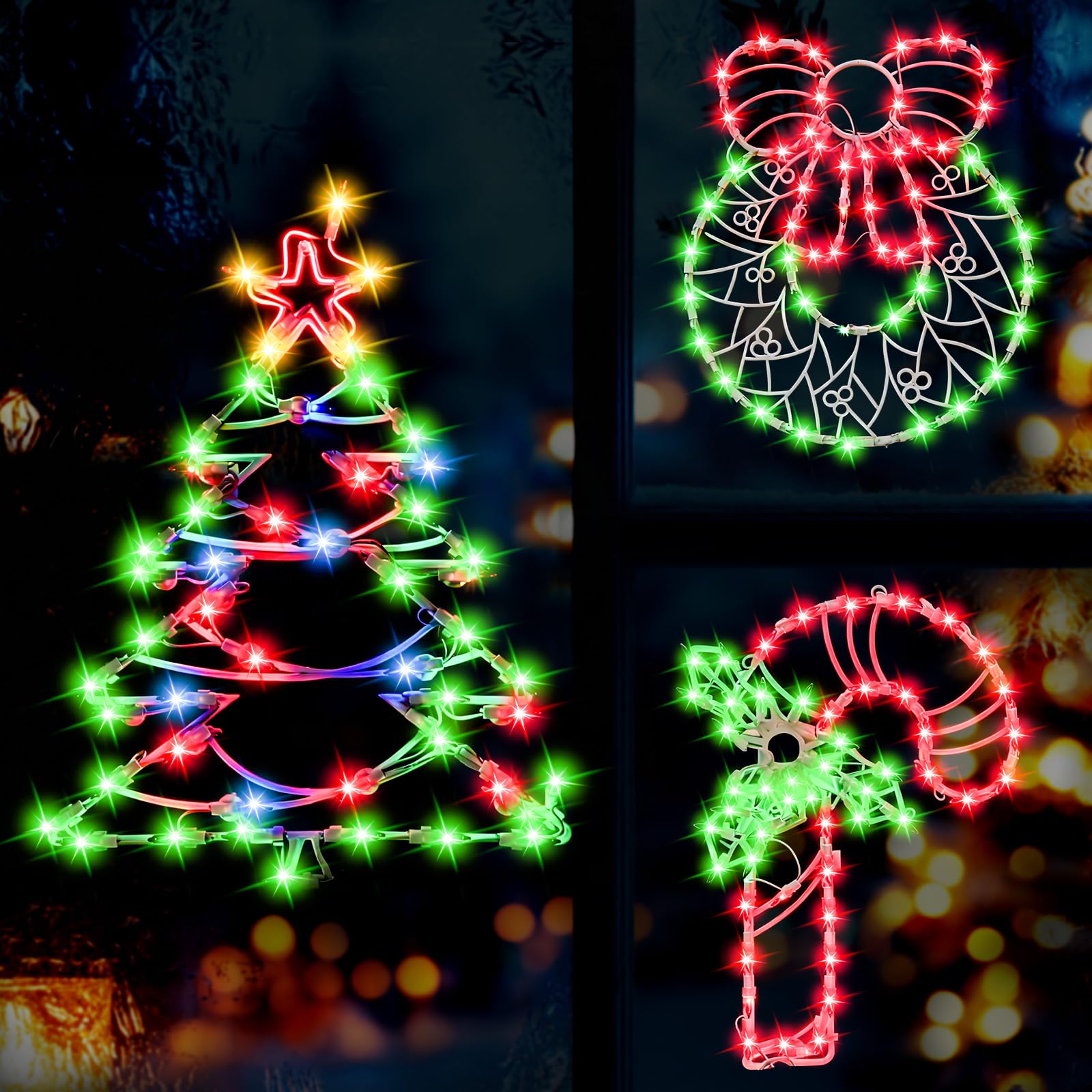 Photo 1 of 16" Christmas Window Silhouette Lights Decorations, 3 Pack Christmas Window Hanging Lights for Holiday Wall Indoor Window Decorations(Wreath, Tree and Candy Cane)