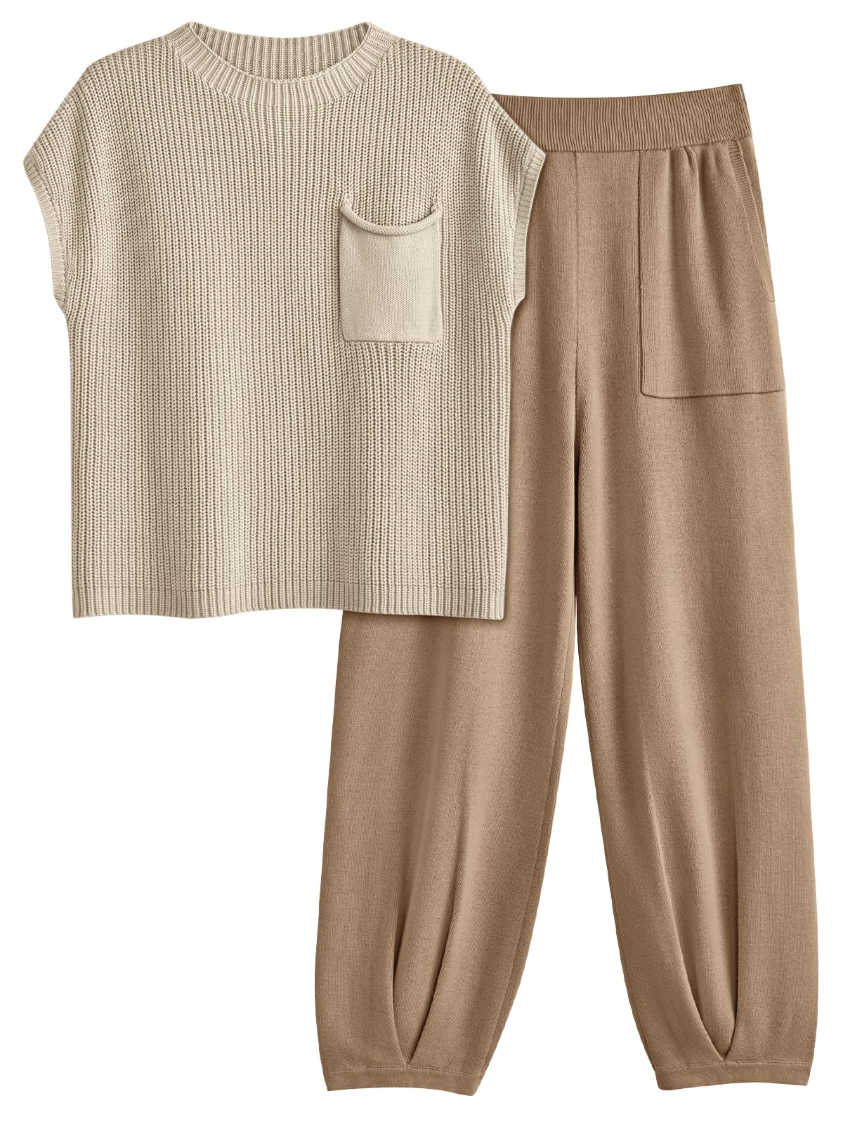 Photo 1 of **shirt only**LILLUSORY Two 2 Piece Sets Womens 2025 Spring Summer Matching Lounge Sweatsuits Sweat Suits Trendy Travel Beach Vacation Fashion Resort Wear Outfits Knit Loungewear Clothes Clothing Light Khaki S