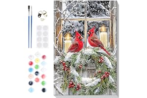 Bowetile Christmas Paint by Numbers for Adults Beginners Framed, Cardinal Adults' Paint-by-Number Kits, Adult Paint by Number Kits on Canvas, Acrylic Number Painting for Home Decor, 8x12in