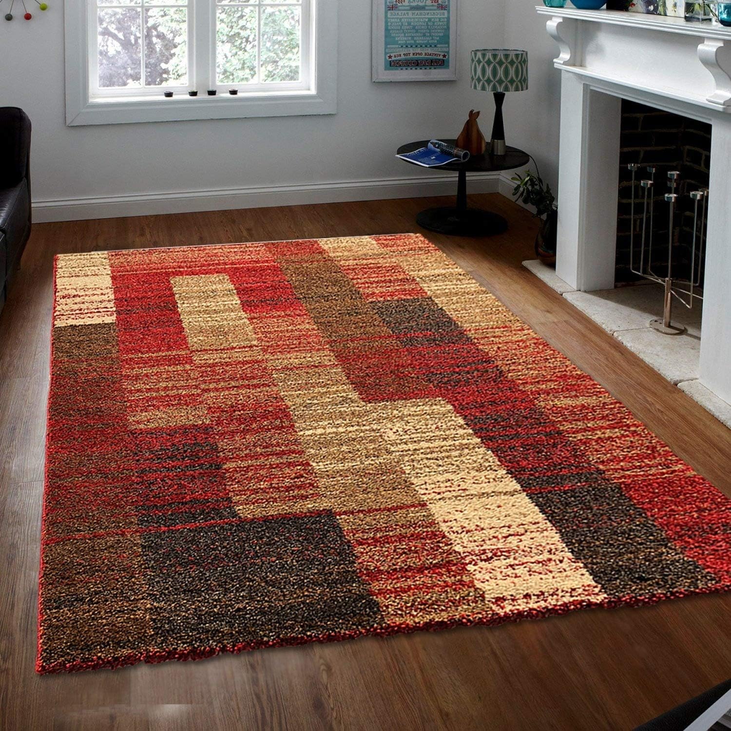 Prestige Decor Area Rugs Verdi Collection Area Rug Shag Rug Easy Clean Shaggy Area Rug Living Room Carpet Kitchen Area Rug Modern Geometric Multi-color Shag Area Rug 2x5 Clearance Living and Bedroom