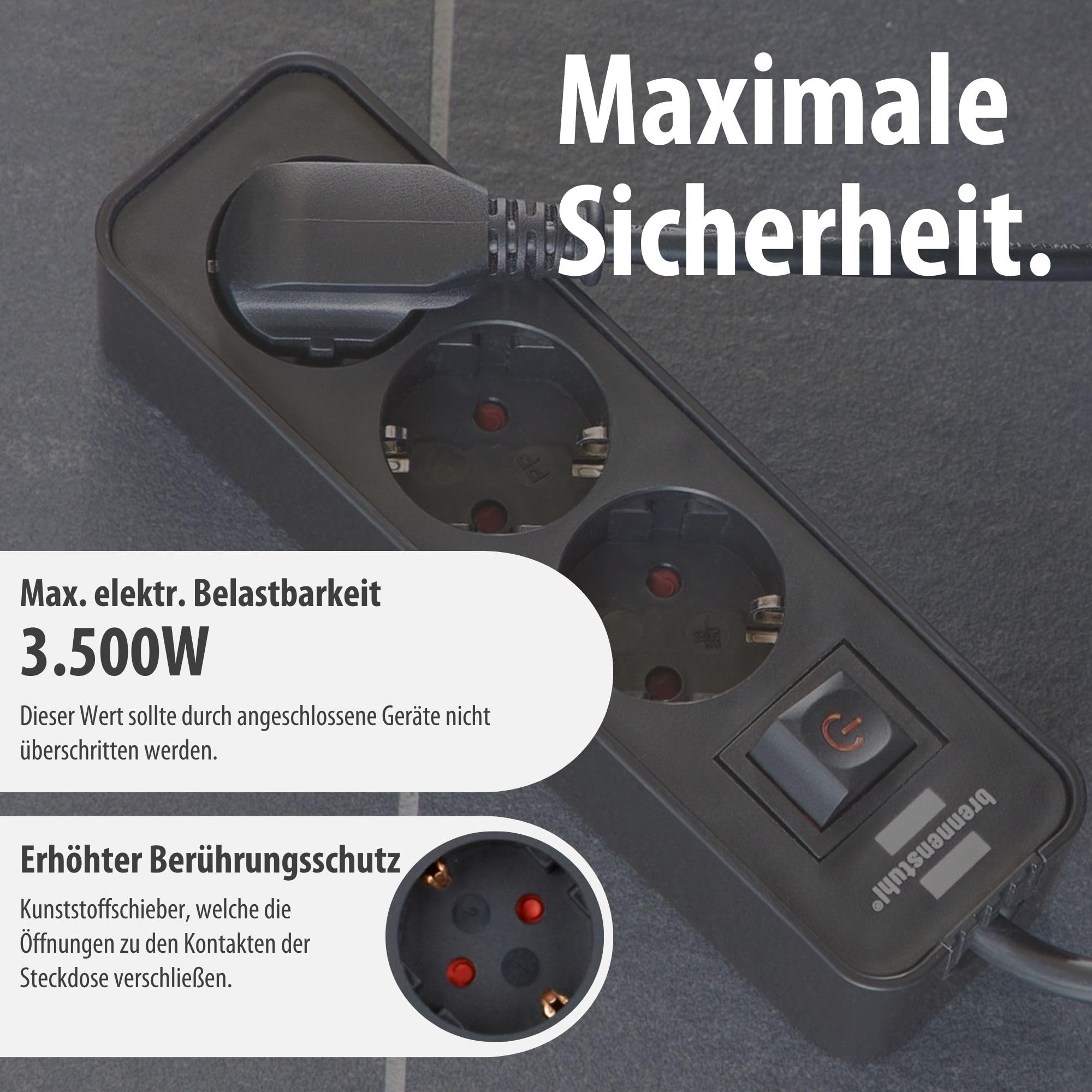 Brennenstuhl Ecolor Steckdosenleiste 3-Fach (Mehrfachsteckdose mit Schalter und 1,5m Kabel) schwarz 4