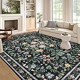 LUXRUG Washable Area Rug 5x7 - Charcoal Black Botanical Floral Living Room Rug Non-Slip Soft Boho Bedroom Rug Ultra-Thin Vintage Flower Dining Room Rugs for Under Table Office Carpet