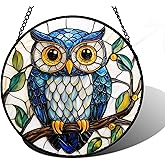DASTOLL Stained Glass Window Hanging, Owl Gifts for Women Sun Catchers Diamond Glass Panel Hangings Birds Suncatcher Decor for Birthday for Women, Men, Wife, Aunt, and Mom 6.3 in