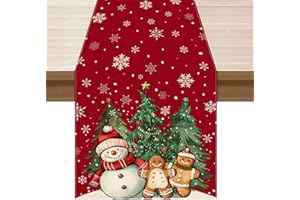 XCHI Winter Red Snowman Gingerbread Man Christmas Tree Xmas Table Runner Table Decoration for Party Home Kitchen Dining Holiday Decor 13x72 Inch