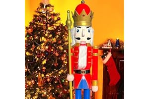 ECOM-CDL CDL 6ft Life-Size red/Blue Wooden Nutcracker Soldier Ornament Hold Scepter Xmas/Event/Ceremonies/Commercial Indoor Outdoor Decoration (6 feet, King red k08)