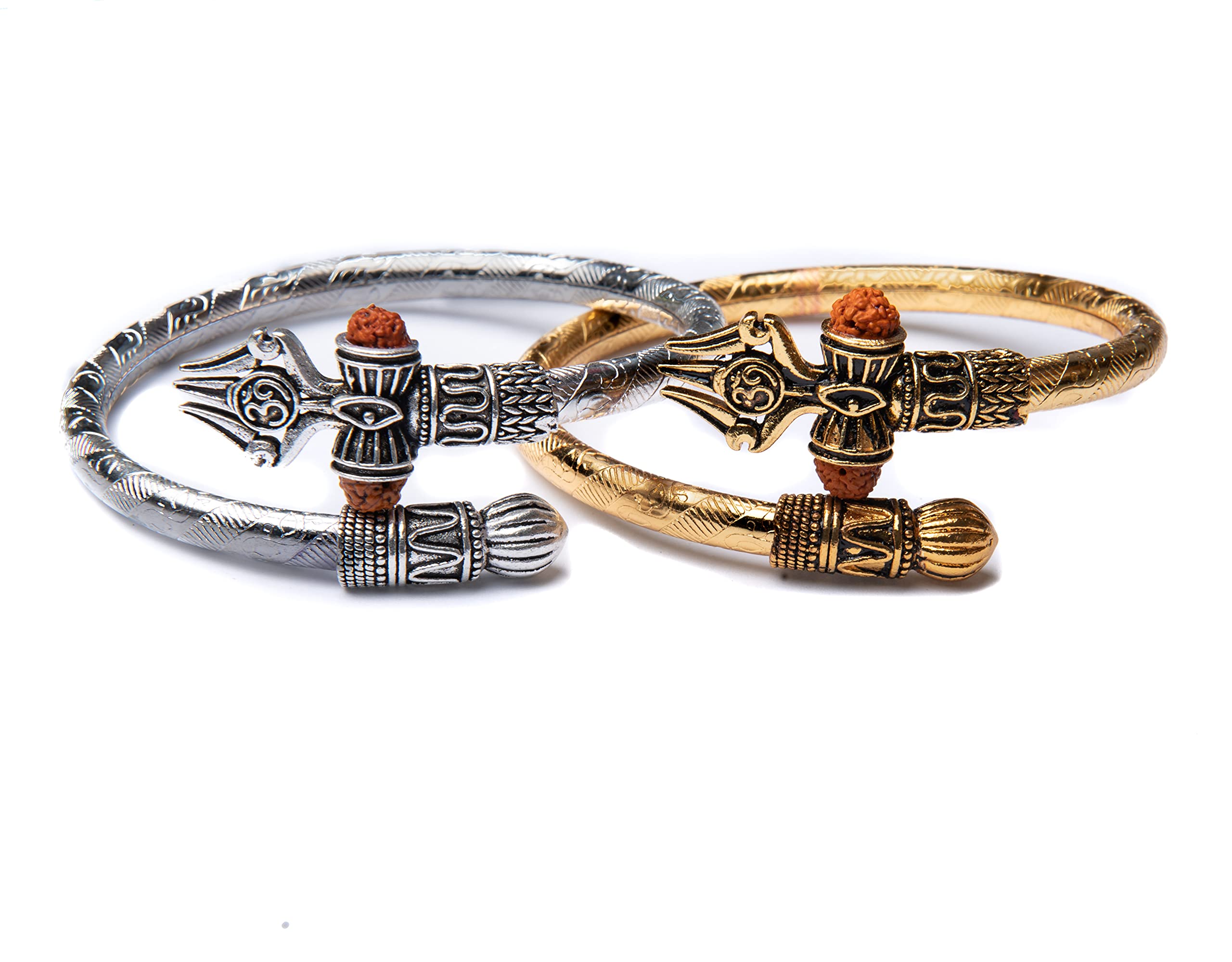 Wonder Care WC Shiv Bracelet Cuff Kada for men| Lord Shiva Bahubali Brass Bracelet for men| Religious Brass Shiv kada | Free size Bracelet For Mahashivratri | Mahadev Bracelet Pack of 2 — image 1