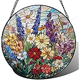 Colorful Wildflowers Suncatcher -7.9 in Stained Glass Window Hanging Sun Catcher Garden Decor