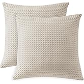 100% Egyptian Cotton 600 TC Waffle Weave Throw Pillow Covers 2 Pack, Ultra Soft Breathable Euro Pillow Shams Covers, Decorative Cushion Covers for Bed Couch Sofa Car, No Insert, Beige, 26" x 26"
