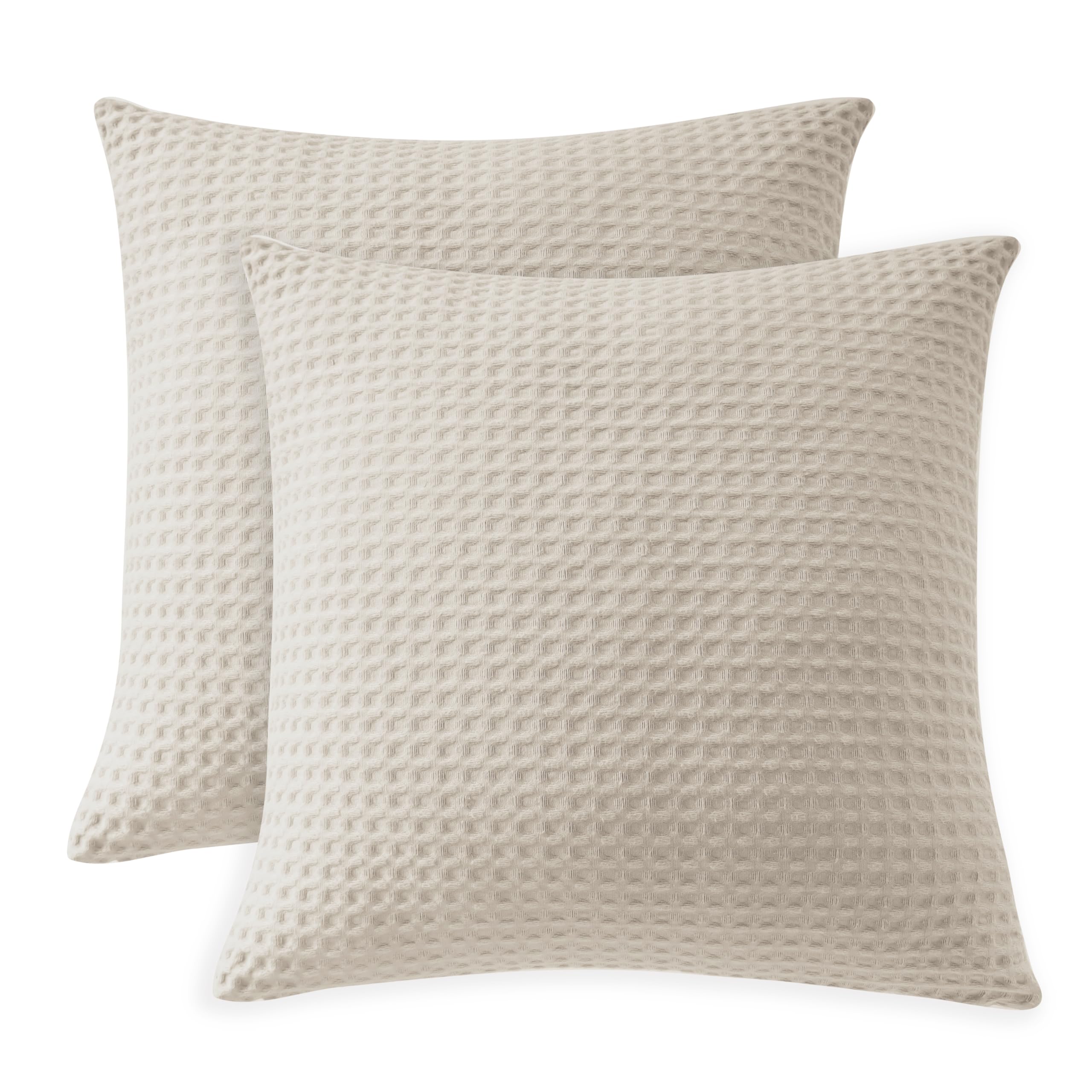 Photo 1 of 100% Egyptian Cotton 600 TC Waffle Weave Throw Pillow Covers 2 Pack, Ultra Soft Breathable Euro Pillow Shams Covers, Decorative Cushion Covers for Bed Couch Sofa Car, No Insert, Beige, 24" x 24"