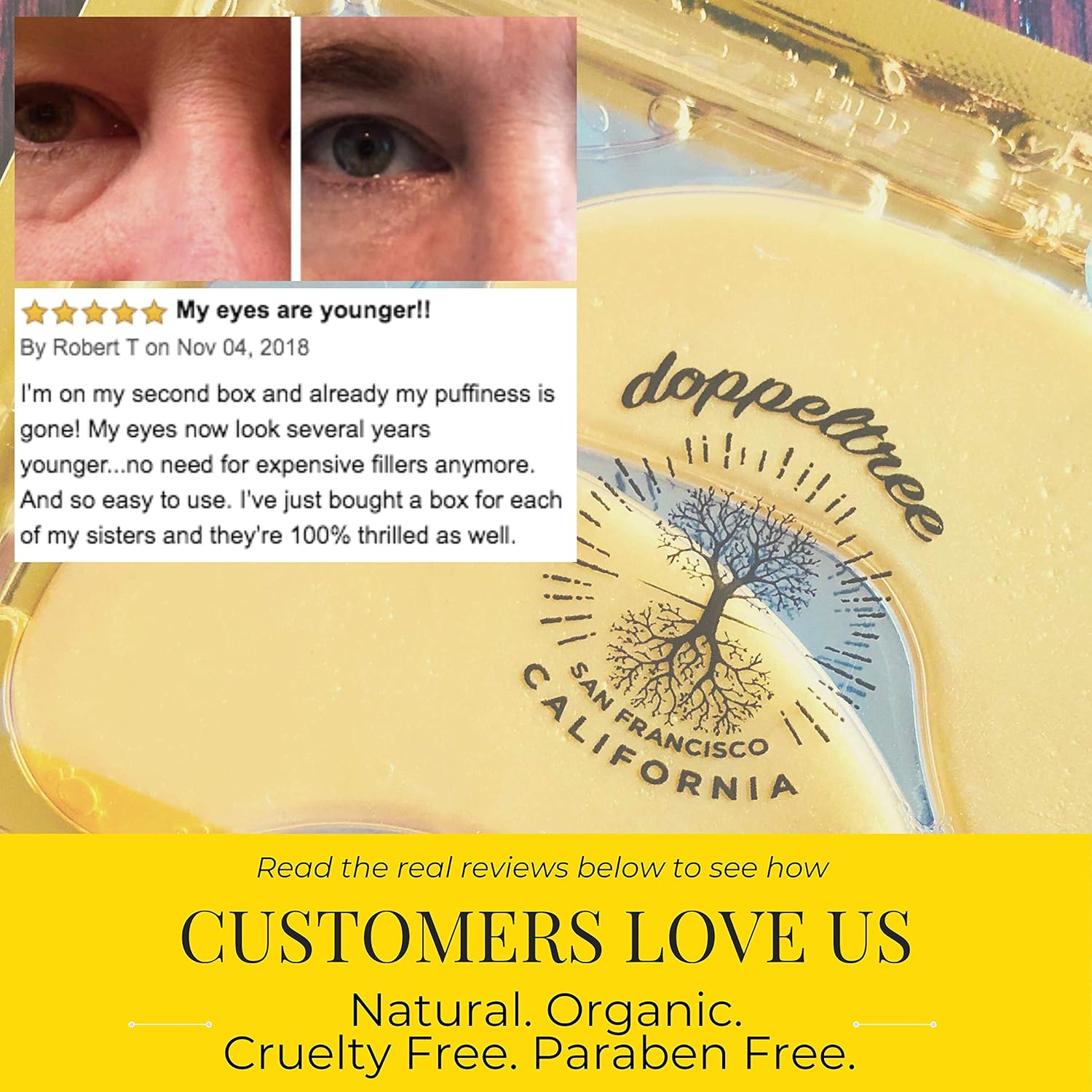 All Natural Under Eye Patches & Masks (18 Pairs) - Anti Aging Treatment for Bags, Puffiness, Wrinkles, & Dark Circles - 24K Gold, Collagen, Hyaluronic Acid, Hydrogel - Formulated in San Francisco : Beauty