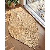 DEXI Jute Door Mat Inside Entryway Braided Woven, 24x35 Front Entrance Doormat Inside Leaf Shaped, Welcome Natural Fiber Entry Mats Farmhouse Home Decor, Beige