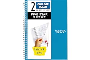 Five Star Small Spiral Notebook, 2 Subject, College Ruled Paper, 9-1/2" x 6", 100 Sheets, Teal Blue (06180AA4)
