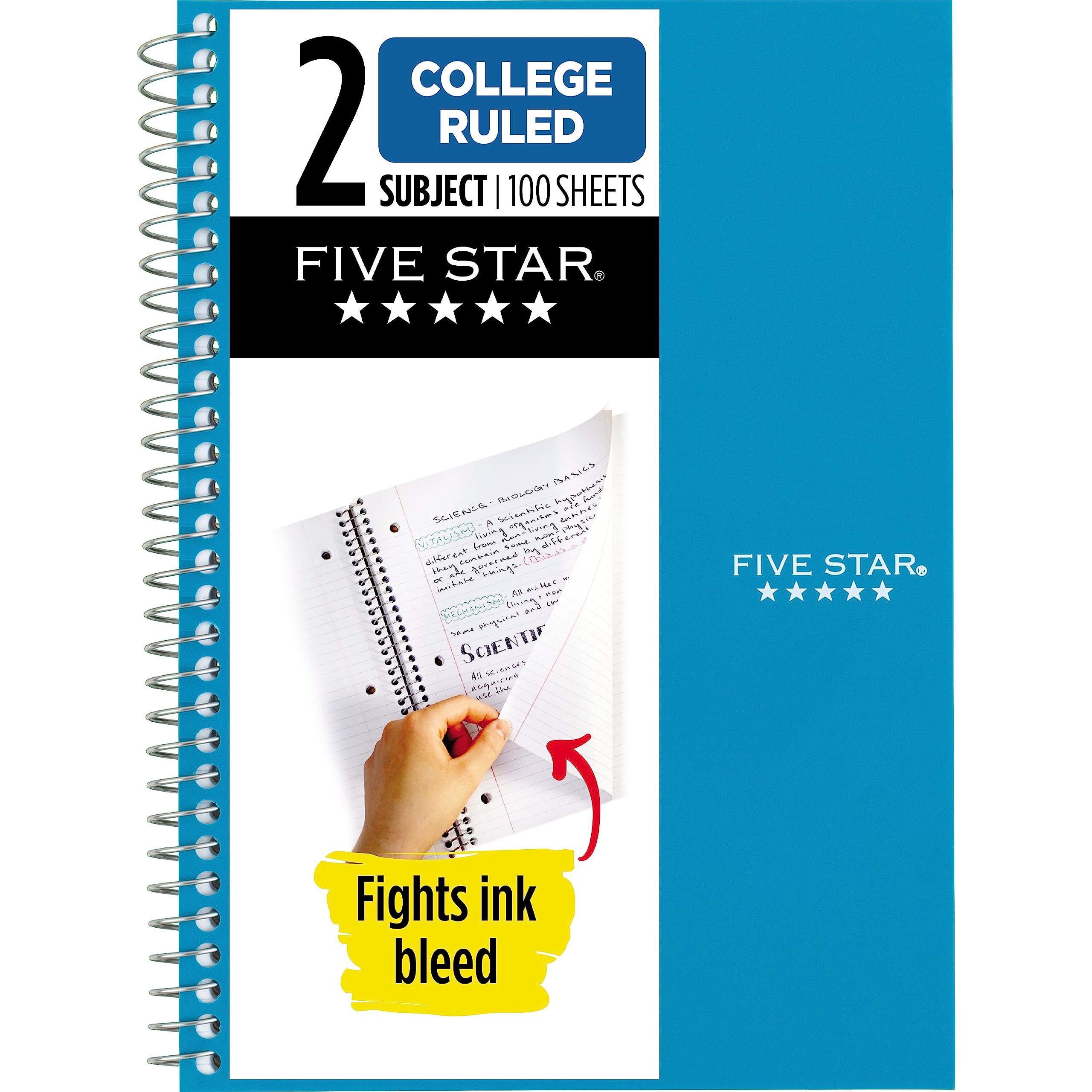Photo 1 of Five Star Small Spiral Notebook, 2 Subject, College Ruled Paper, 9-1/2" x 6", 100 Sheets, Teal Blue (06180AA4)