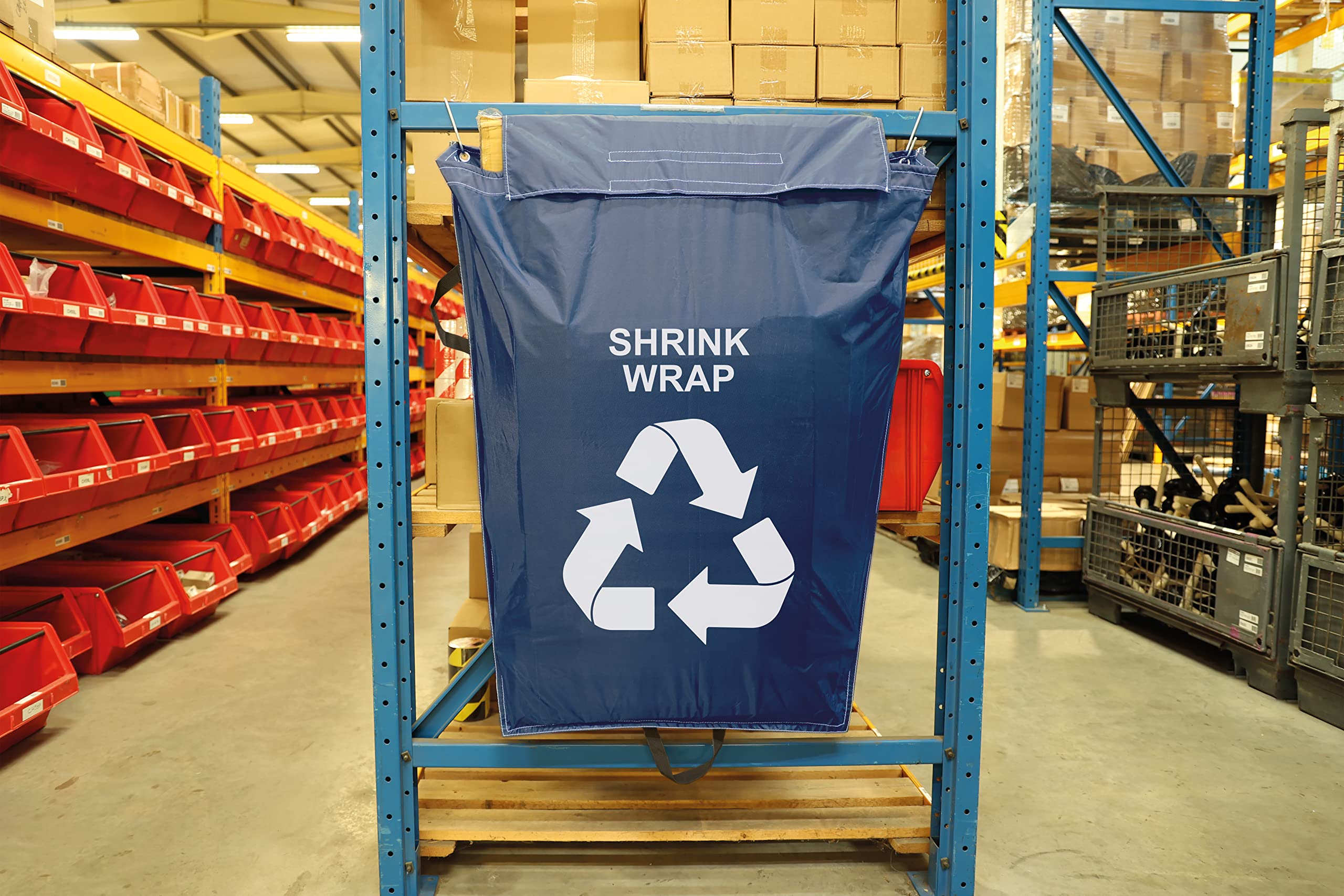 Racking Sack Waste Recycling, SHRINK WRAP, Industrial Grade, Integrated Top Flap With Velcro Fastening, Multiple Fixing Options, Double Stitched Strength, 160 Litre Capacity