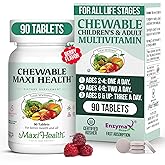 Maxi Health Chewable Multivitamin for Kids, Teens and Adults - Cherry Chewable Vitamins for Adults & Children - Kosher Kids Multivitamin + Iron (90 Tablets)