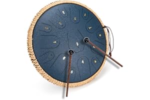 BURNING&LIN Steel Tongue Drum 14 Inch 15 Notes Tongue drum Handpan Percussion Instrument with Mallets and Carrying Bag, Perfect for Meditation, Yoga, and Musical Performance.（Dark Blue）