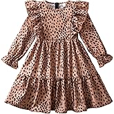 Nileafes Little Girl Ruffle Fall Winter Long Sleeve Dress Printed Party Holiday Clothes