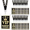 Harloon 20 Sets VIP Badge Lanyard with Card, Plastic Black Breakaway Event Staff Lanyard Back Stage Media Pass for Music Award Movie Night Birthday Party Concert Event(VIP Pass)