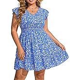 Talisea Womens Plus Size Summer Dress - Casual Beach Floral Print V Neck Ruffle Sleeve Flowy Short Sundress with Pockets