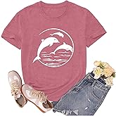 sallrue Dolphin Shirts for Women Dolphin Lover Tshirts Ocean Animal Tshirt Sea Life Tee Tops