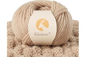 Gisimo 100% Merino Wool Yarn 3-Ply Luxurious and Soft Yarn for Hand Knitting & Crocheting (Khaki, 1Ball)