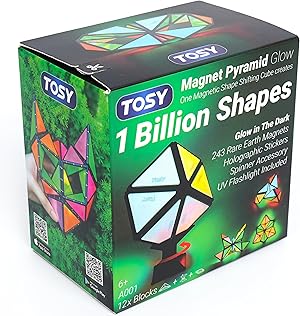 TOSY Magnet Pyramid Glow – 1 Würfel verwandelt Sich in 1 Milliarde Formen, 12 Teile, 243 Magnete, Leuchtend, Ostergeschenk für Kinder, holografisches Design, kreatives STEM/STEAM-Puzzle